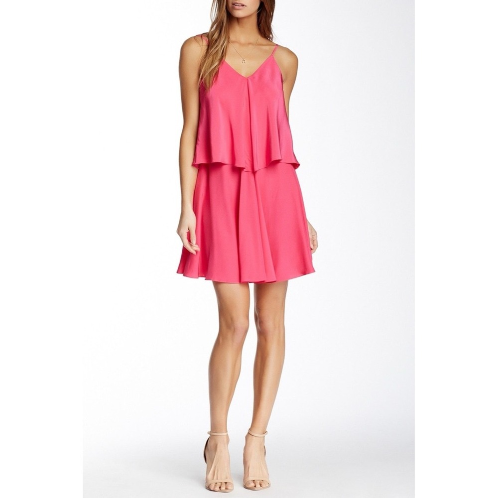 Amanda Uprichard‎ Silk Layered Mini Dress Hot Pink Sleeveless V-Neck large